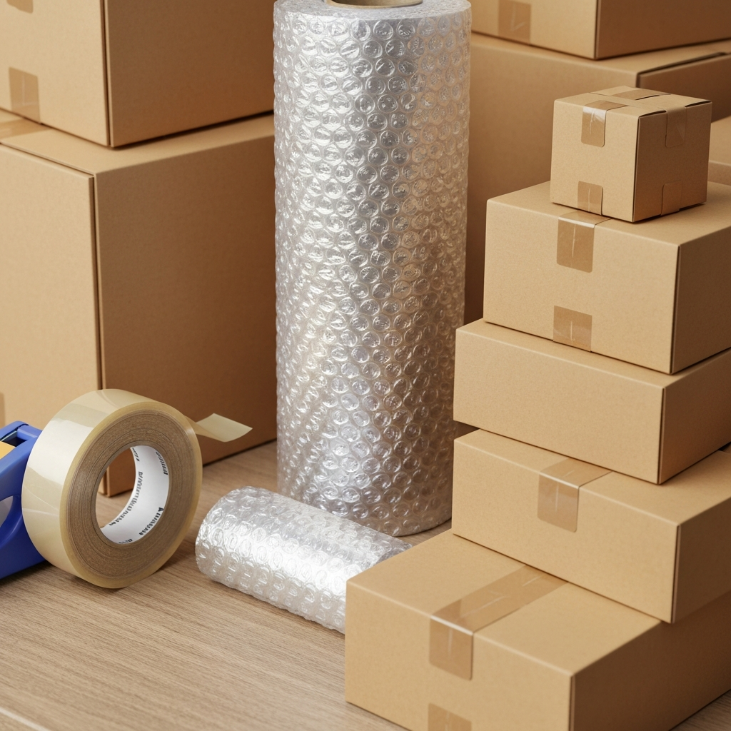Boxes, Tape, and Bubble Wrap
