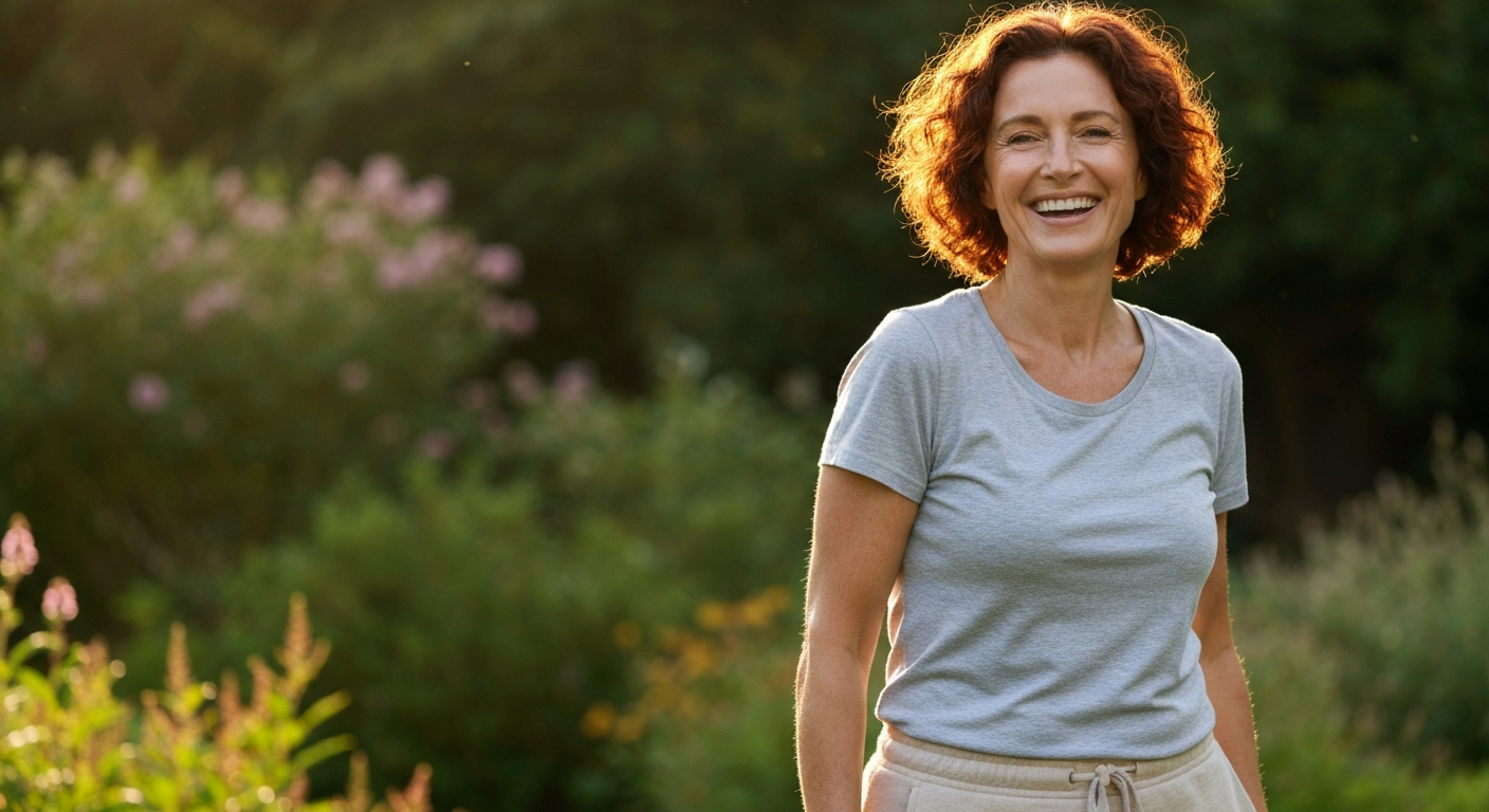 A midlife woman in natural light
