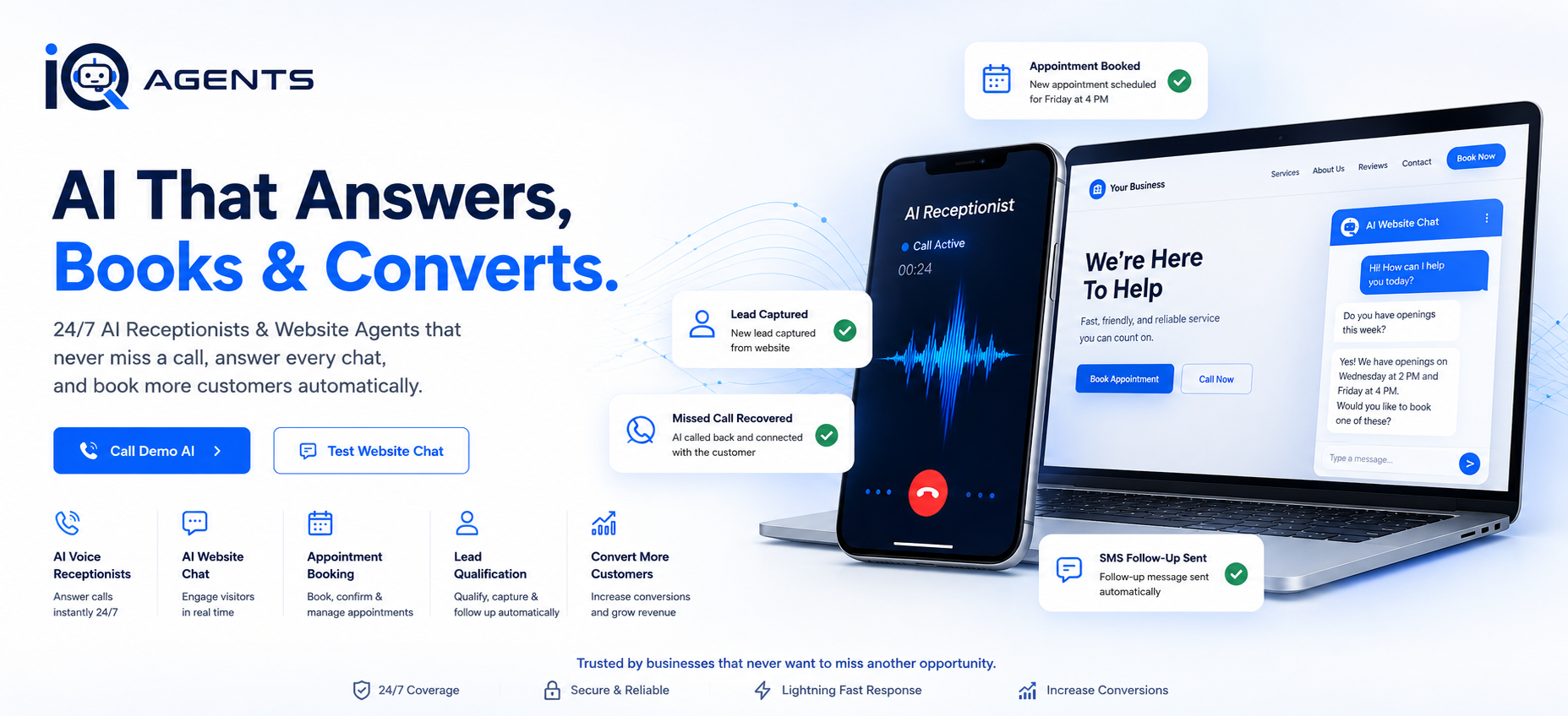 iQ Agents AI Receptionist Platform Demo