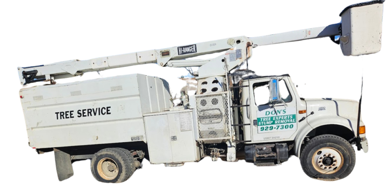 Tree service worker in bucket truck