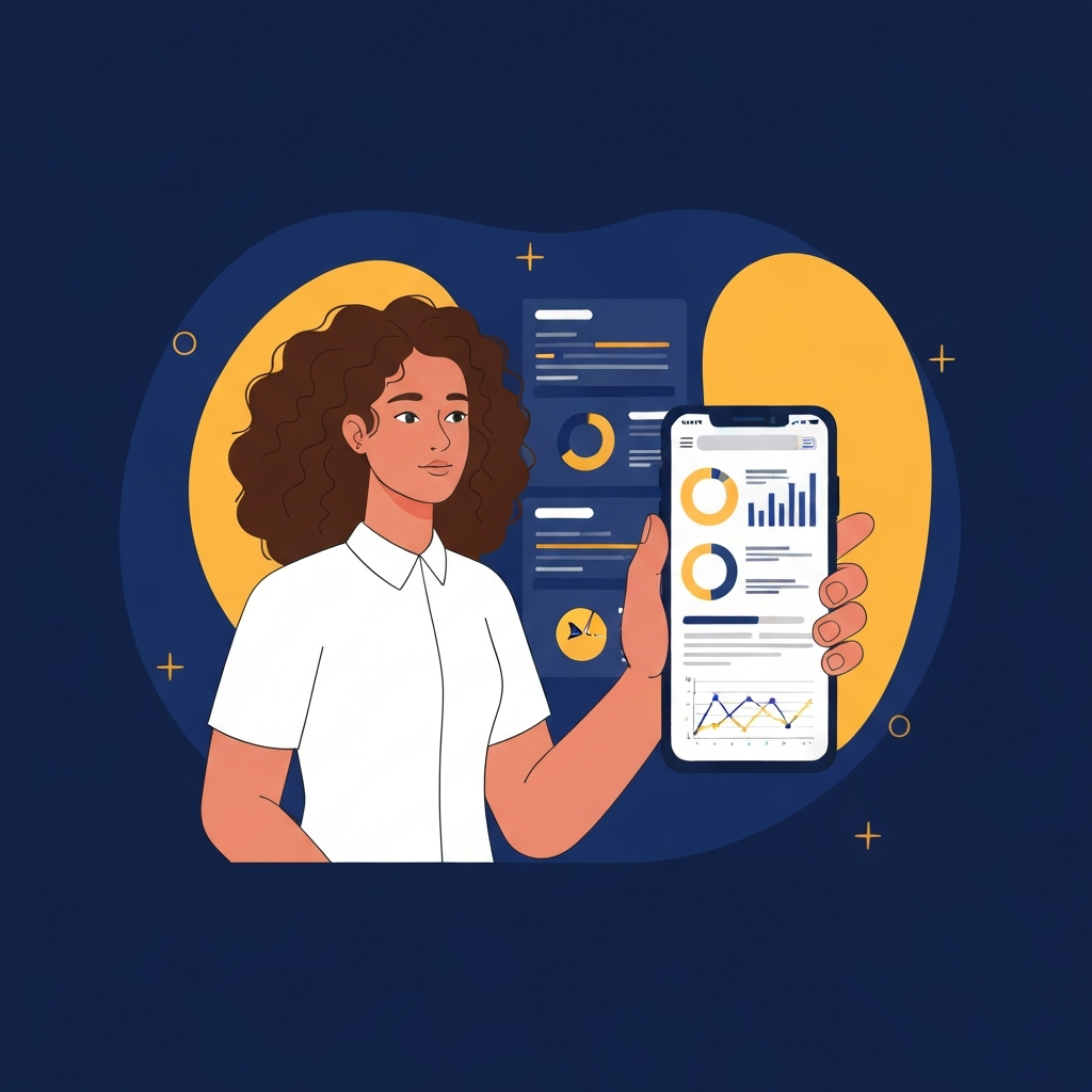 Mobile App Manageable Illustration showing a mobile dashboard