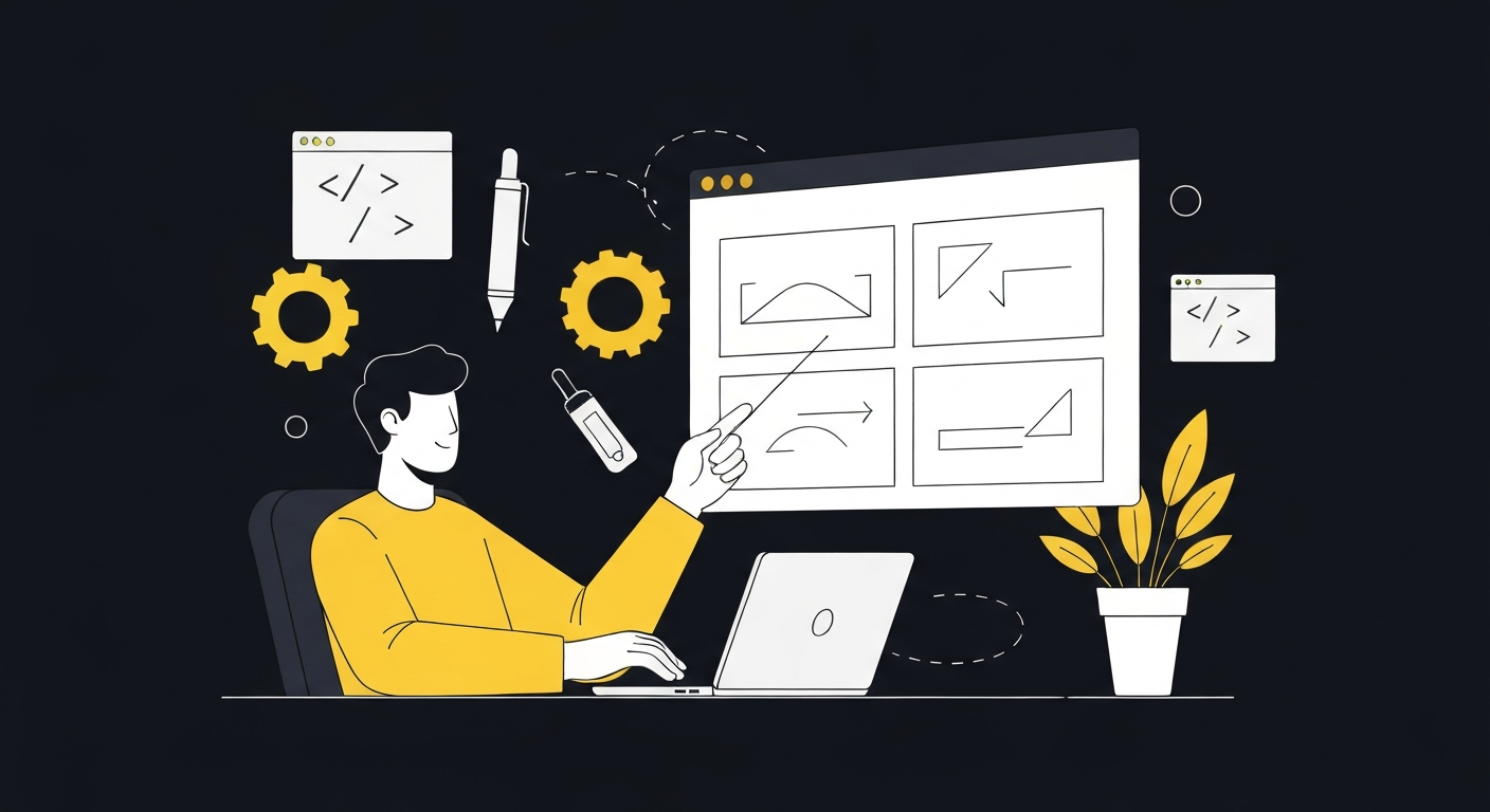 Flat vector illustration of a person designing a website layout