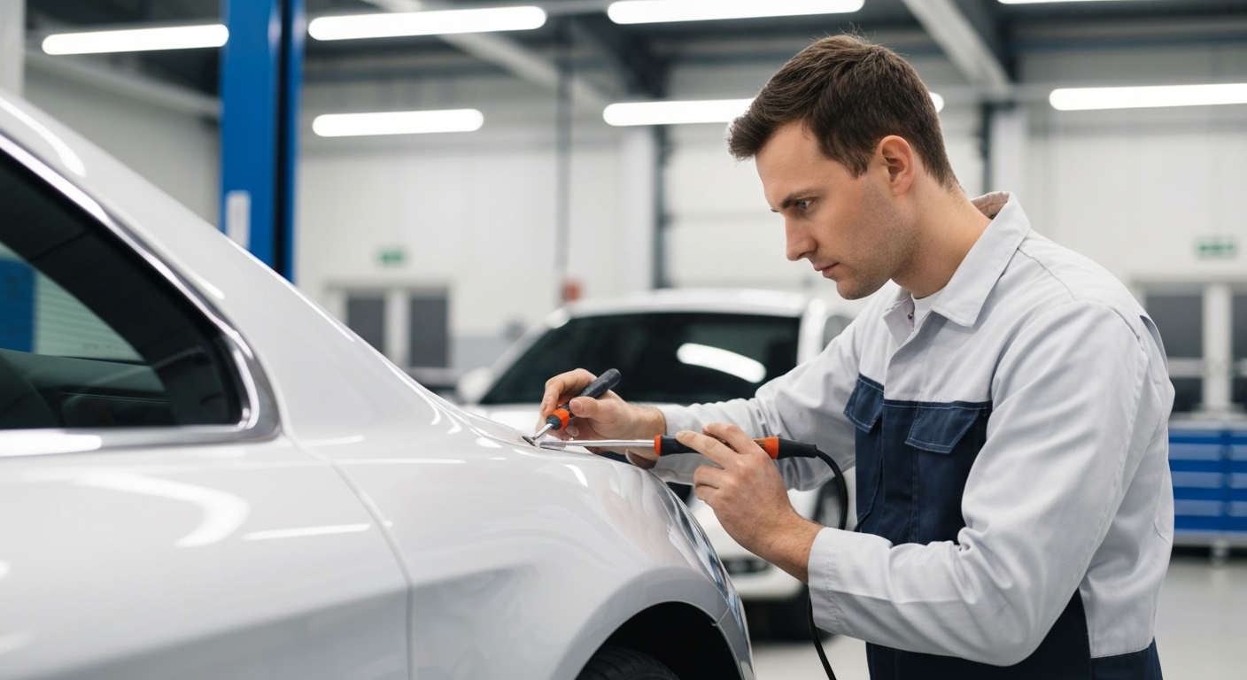 Paintless dent repair illustration - dent removal Cache Valley