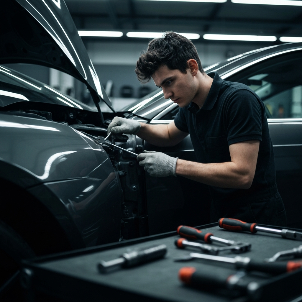Mechanic working on collision repair