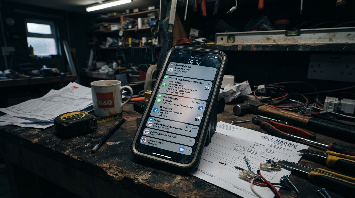 Tradesperson's phone overwhelmed with calls, messages and emails