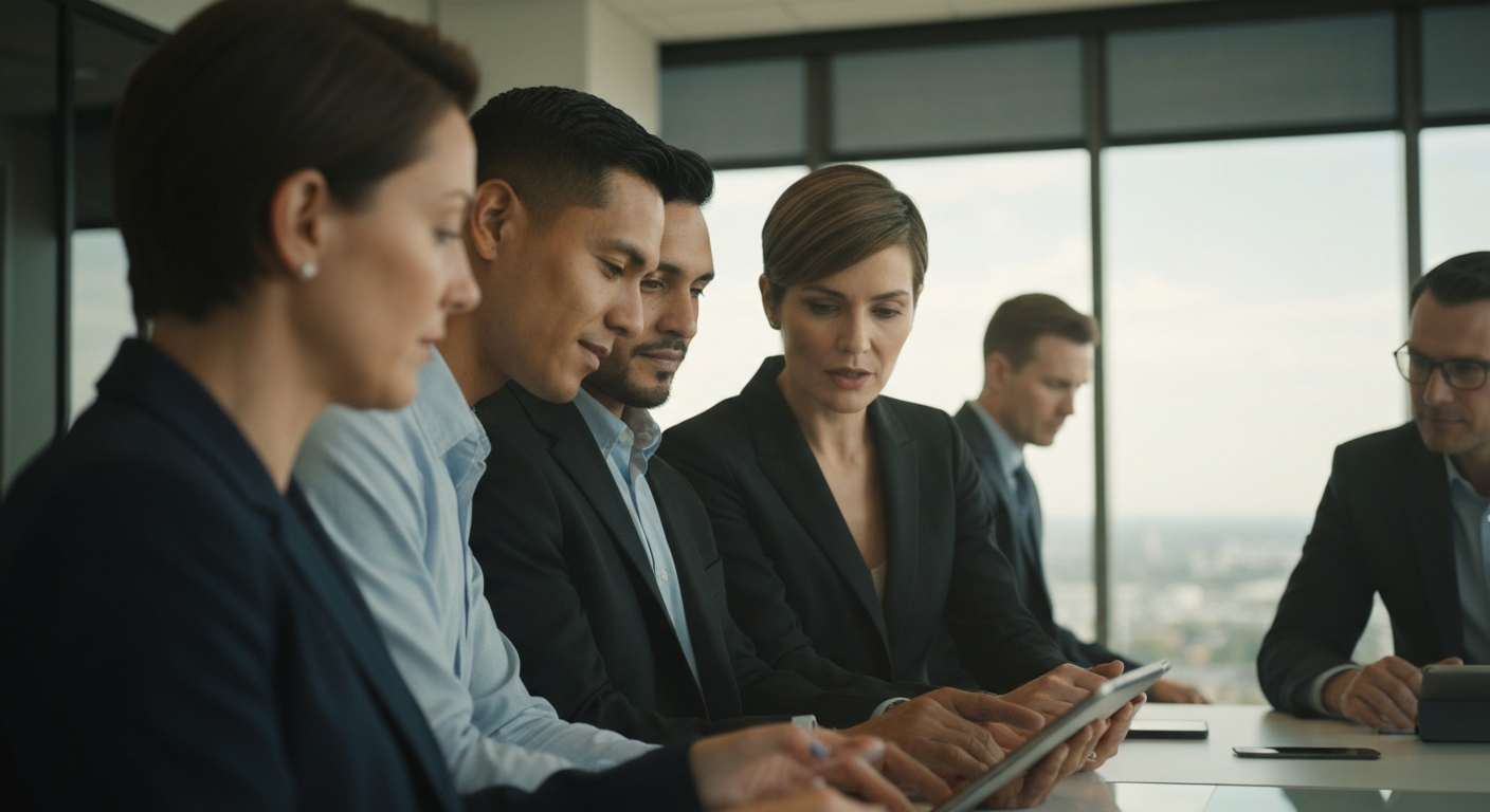 Business professionals reviewing impact
