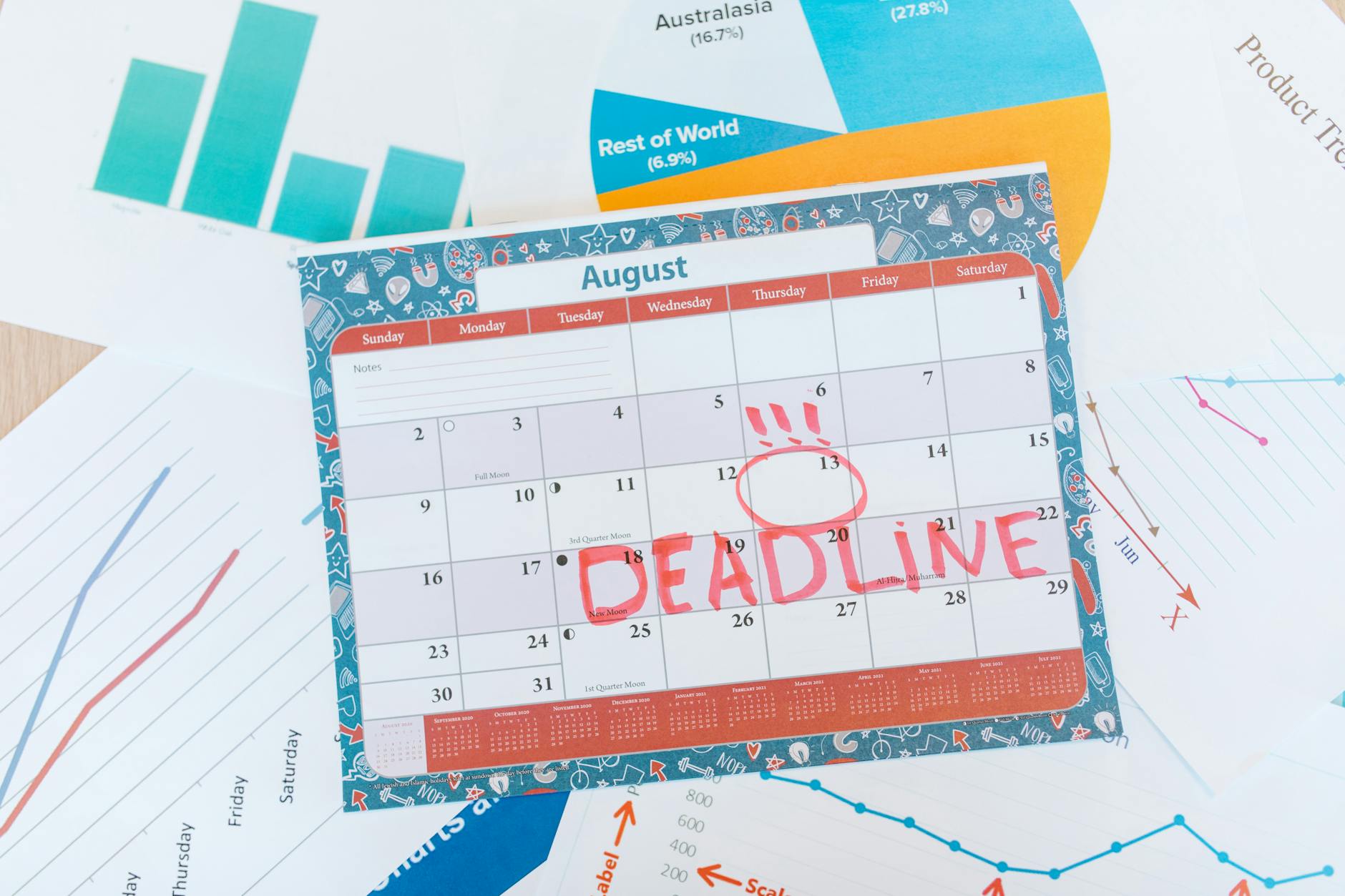 Calendar packed with deadlines and appointments