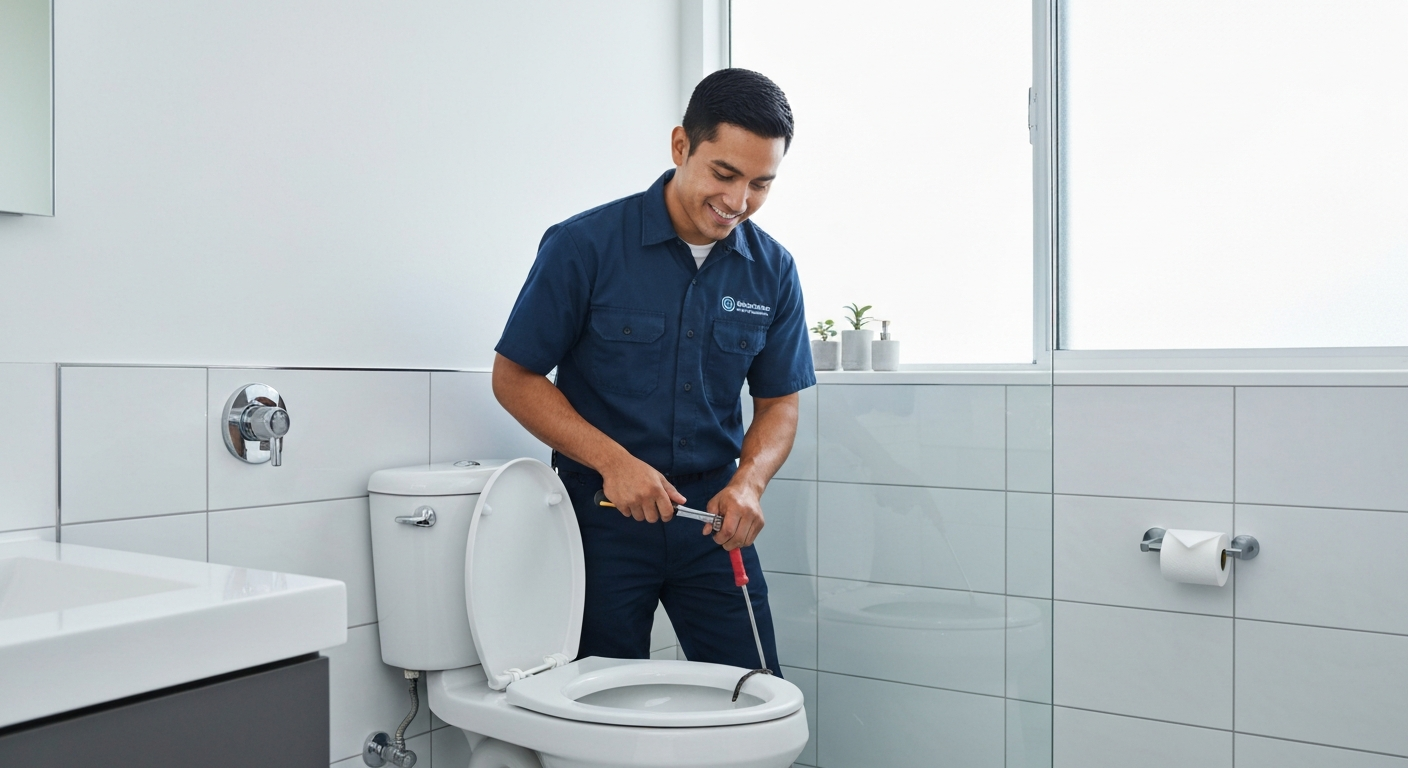 Toilet Repair Los Angeles CA — Plumber fixing a toilet — America's Best Plumbing 1 LLC