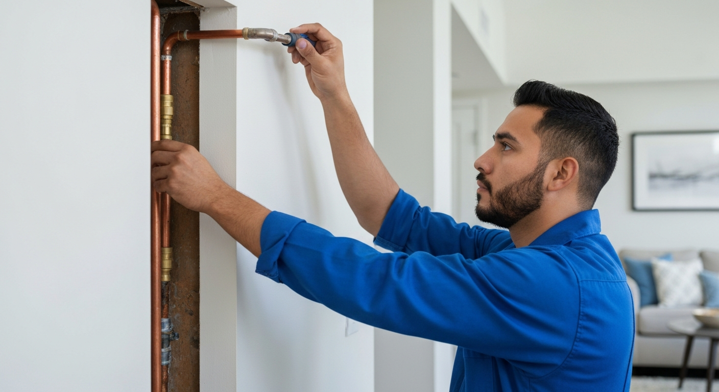 Pipe Leak Repair Los Angeles CA — Professional plumber fixing copper pipe — America's Best Plumbing 1 LLC