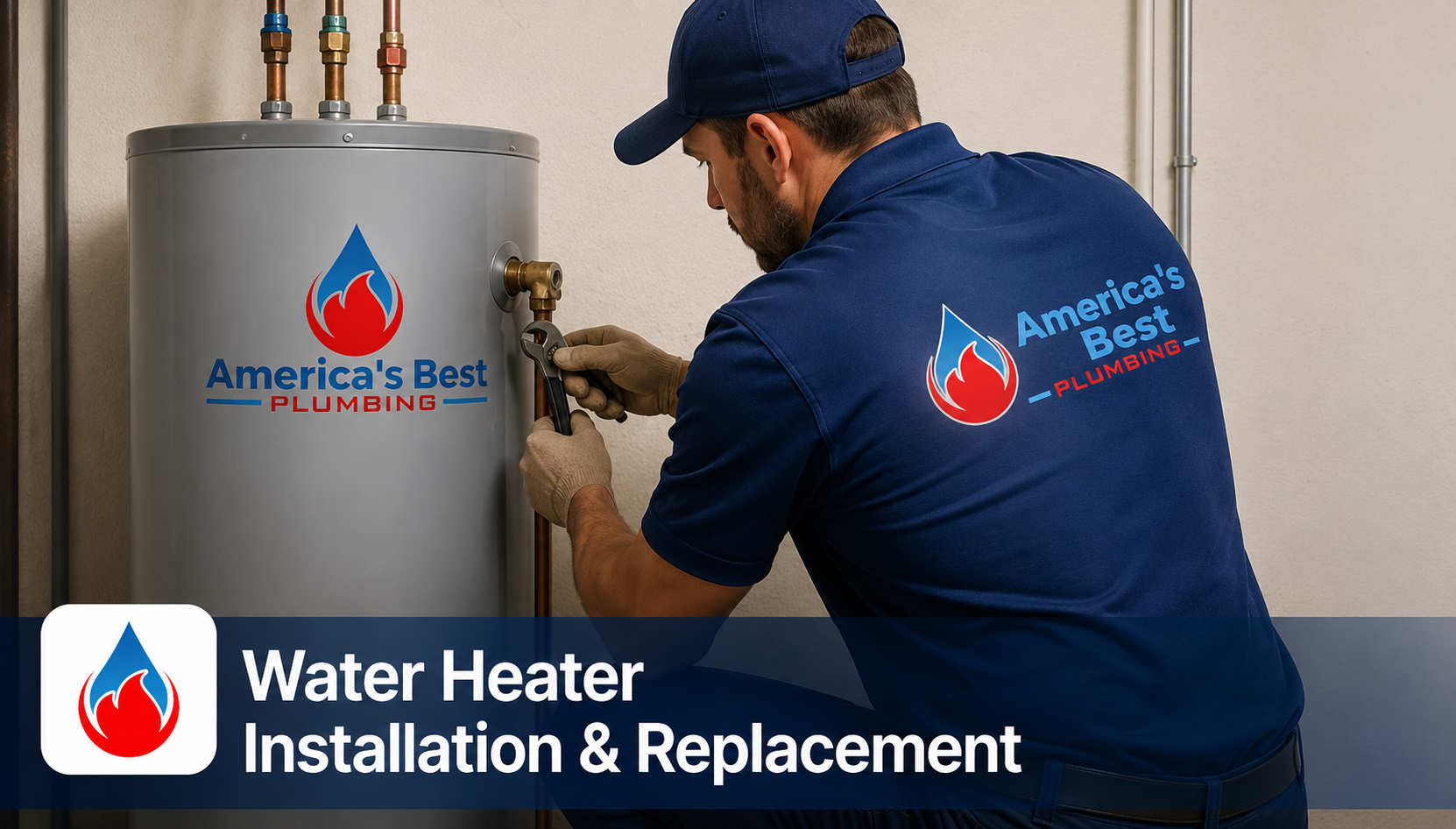 Water Heater Installation Pasadena CA — Professional plumber installing new tank — America's Best Plumbing 1 LLC