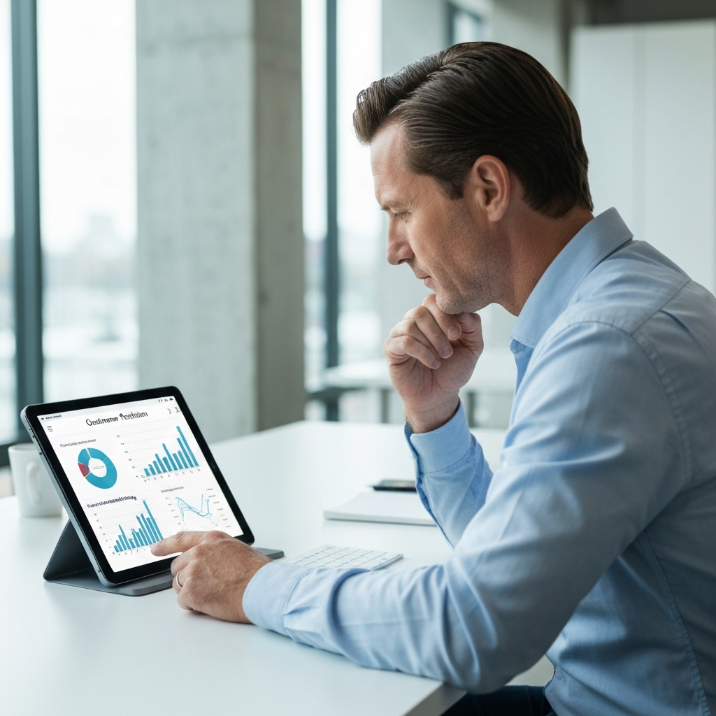 Business owner analyzing customer retention data