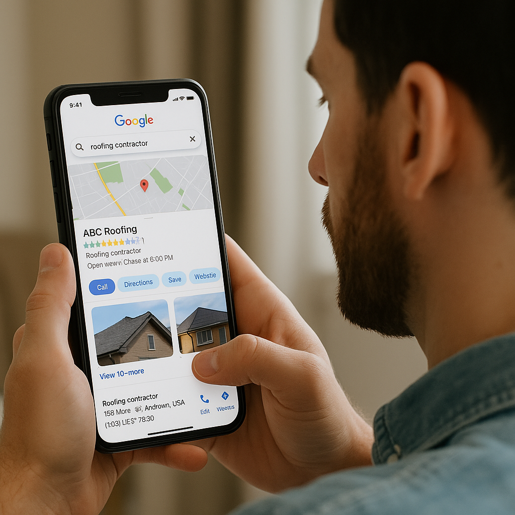 Man searching for a local service company on his phone