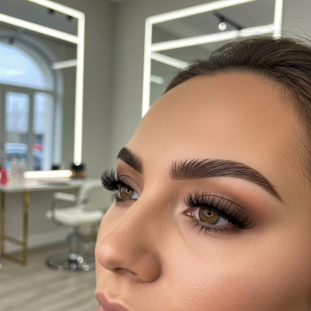 Perfectly styled eyebrows and lash extensions in North York