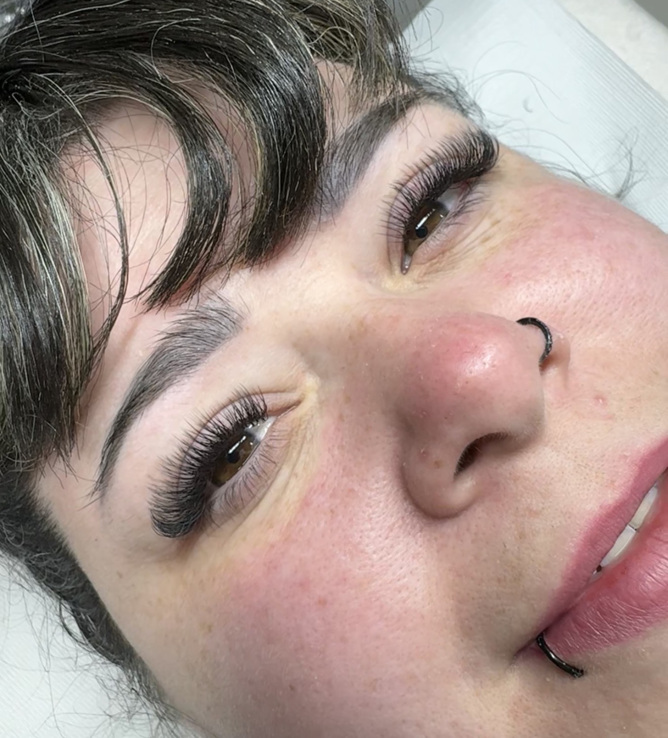 Full volume fluffy lash extensions and sculpted brows at Kattymooneyes