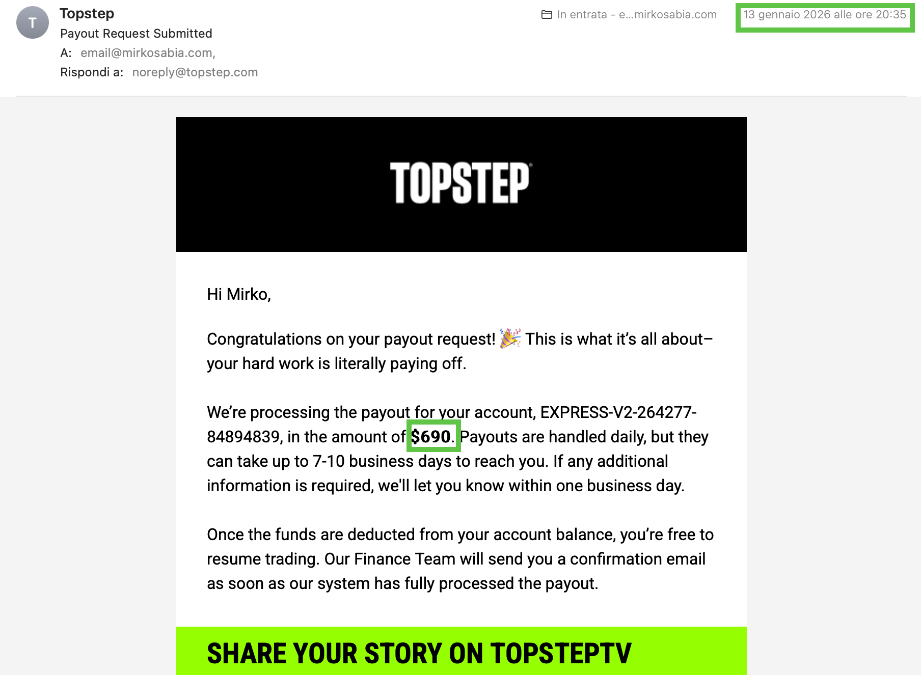 Topstep Payout - 690 USD