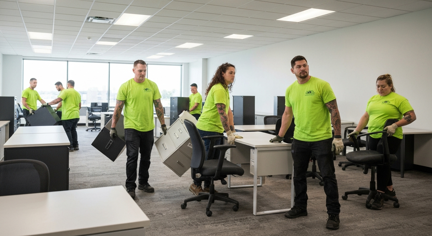 Junk removal crew clearing out an office in Aurora