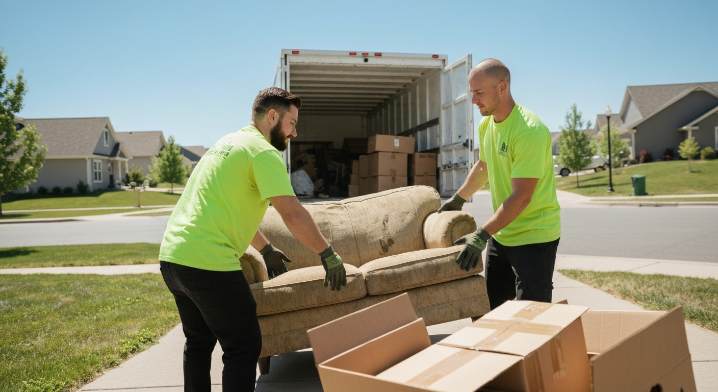 Mile High Junk crew loading a truck for same-day junk removal in Aurora