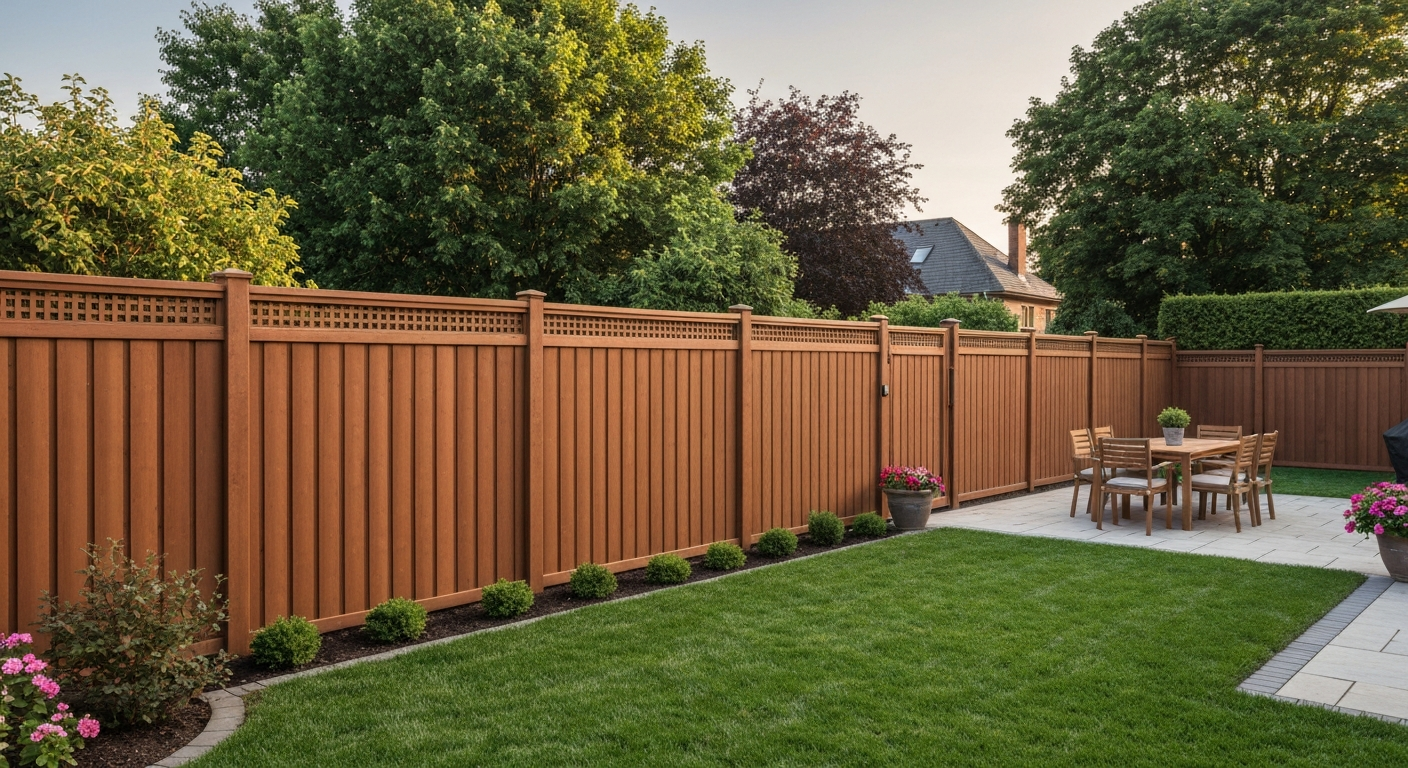 Beautifully installed, high-quality privacy fence around a well-maintained residential backyard