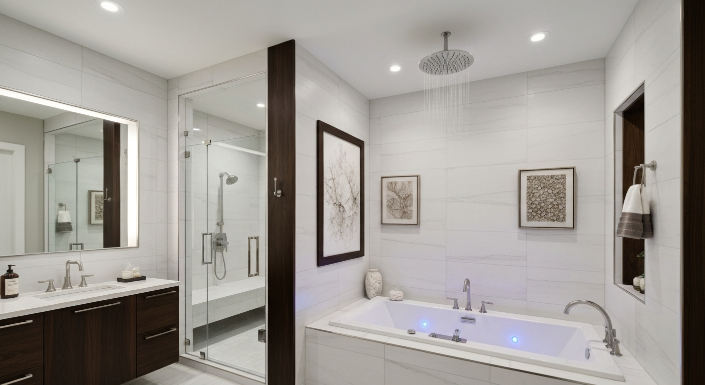 Beautifully remodeled, premium spa-like bathroom interior