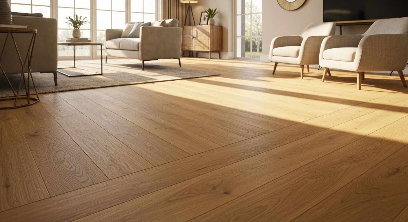 Beautiful interior space with freshly installed, high-quality hardwood flooring