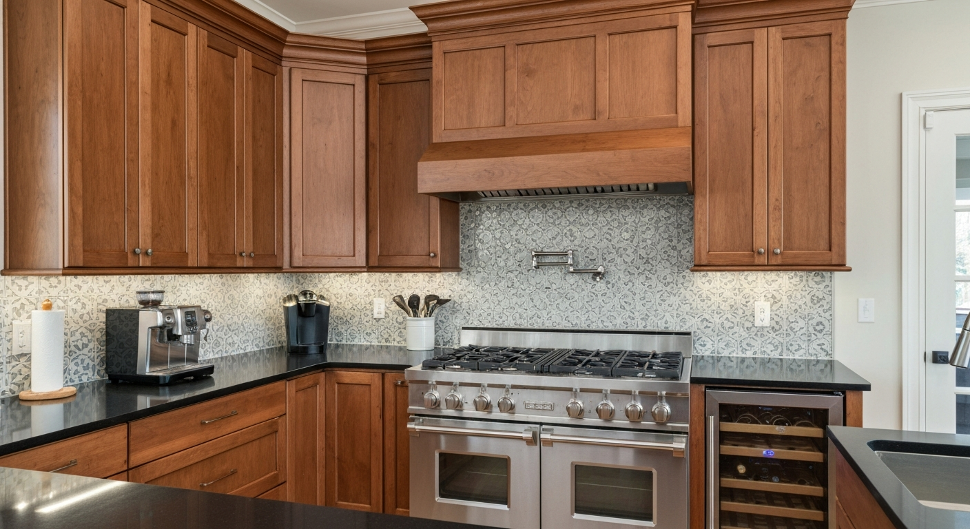 Beautifully remodeled, premium modern kitchen interior with upgraded cabinets and countertops