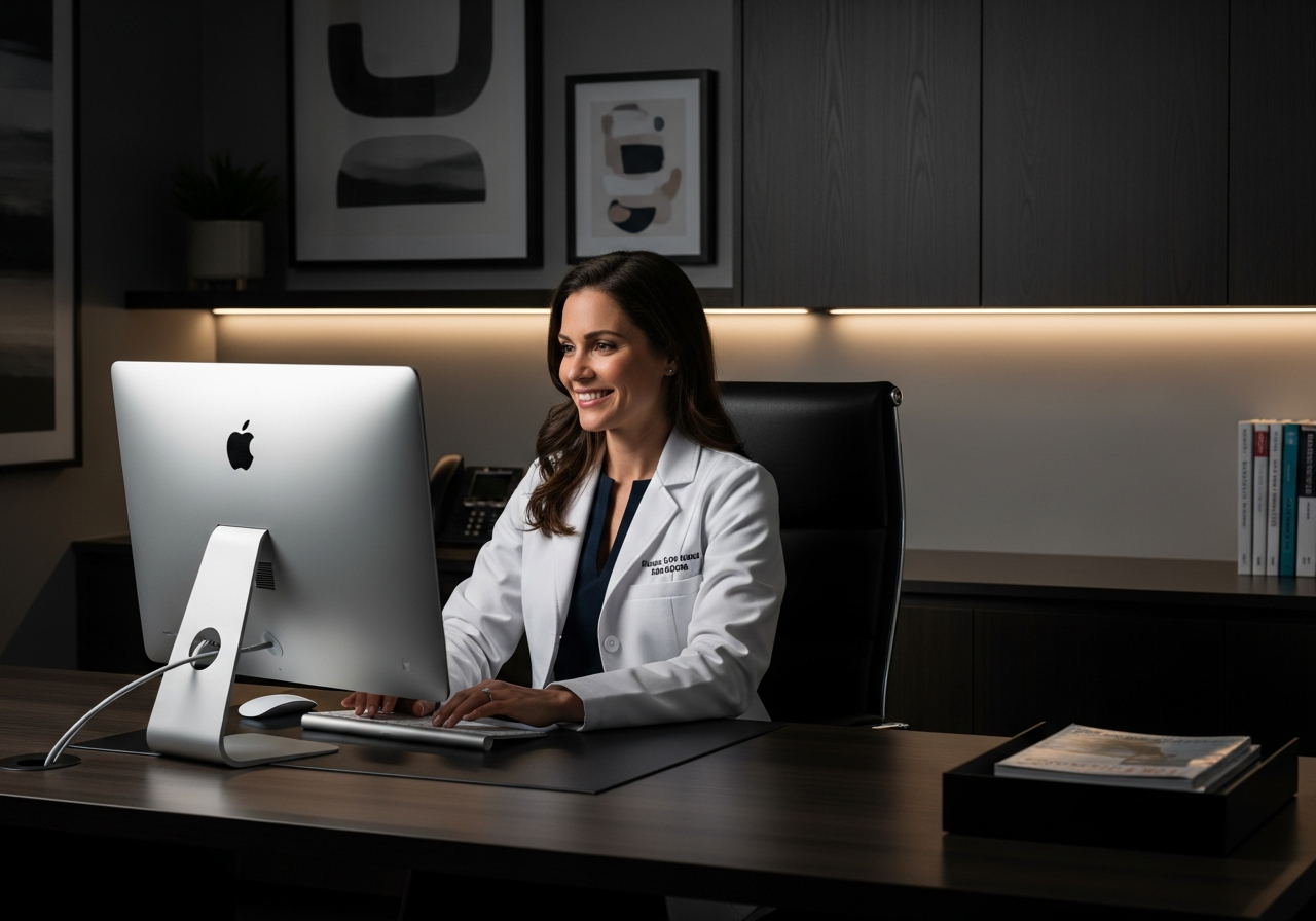 Médica utilizando iMac