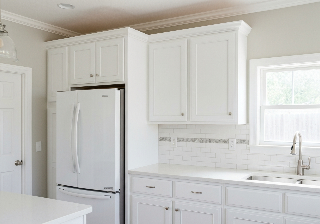 Freshly painted kitchen cabinets