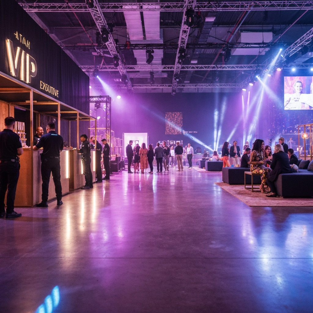 Exclusive VIP area at a boutique festival with professional security personnel