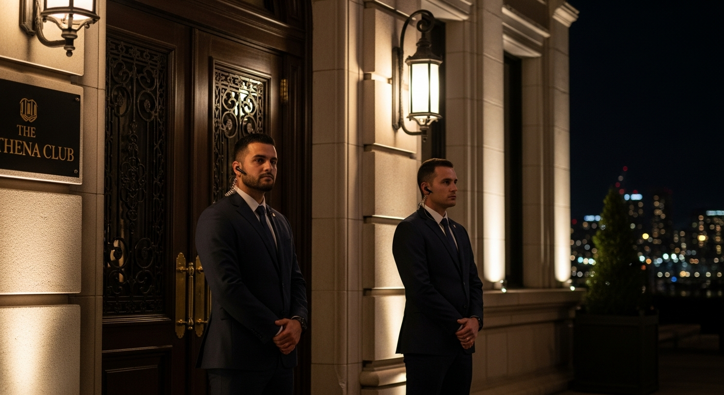 Security outside a private club at night