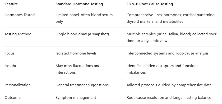 Standard Hormone Testing vs FDN-P Root Cause Testing