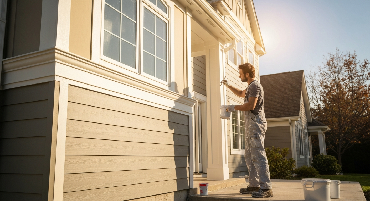 Professional painter working on a home exterior