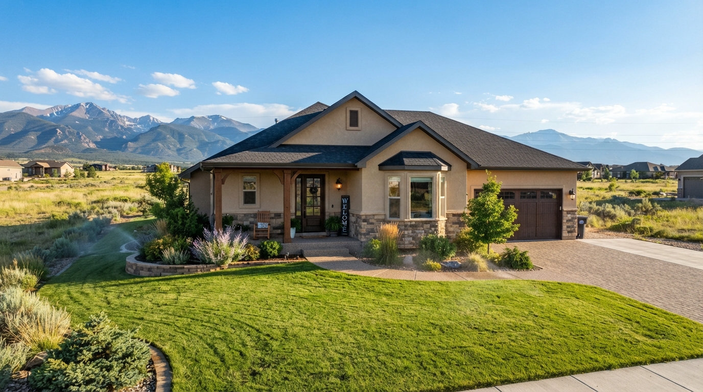 A welcoming home for sale in Pueblo West, Colorado with wide-open spaces and mountain views