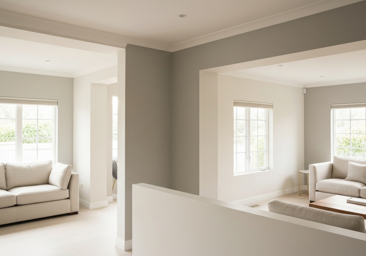 Freshly painted living room interior with warm neutral tones