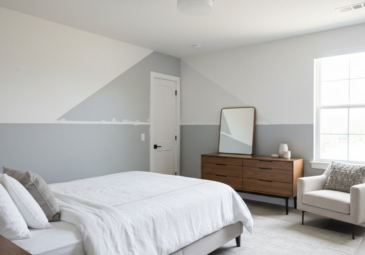 Elegant bedroom with freshly painted accent wall