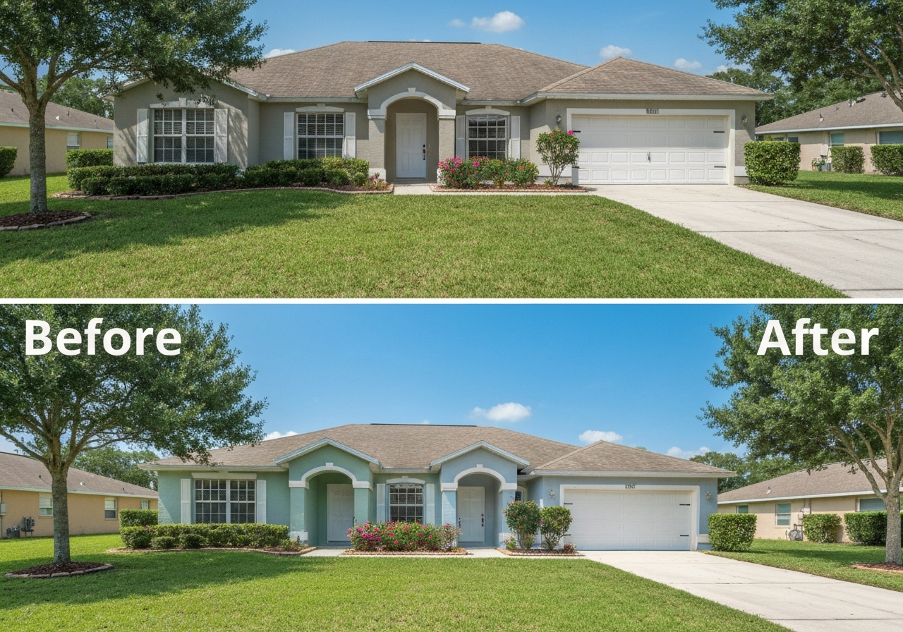 Dramatic home exterior painting transformation and curb appeal