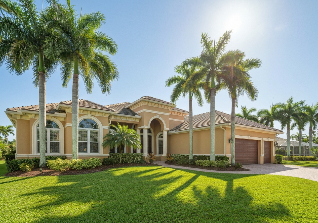 Luxury Florida stucco home exterior with fresh paint
