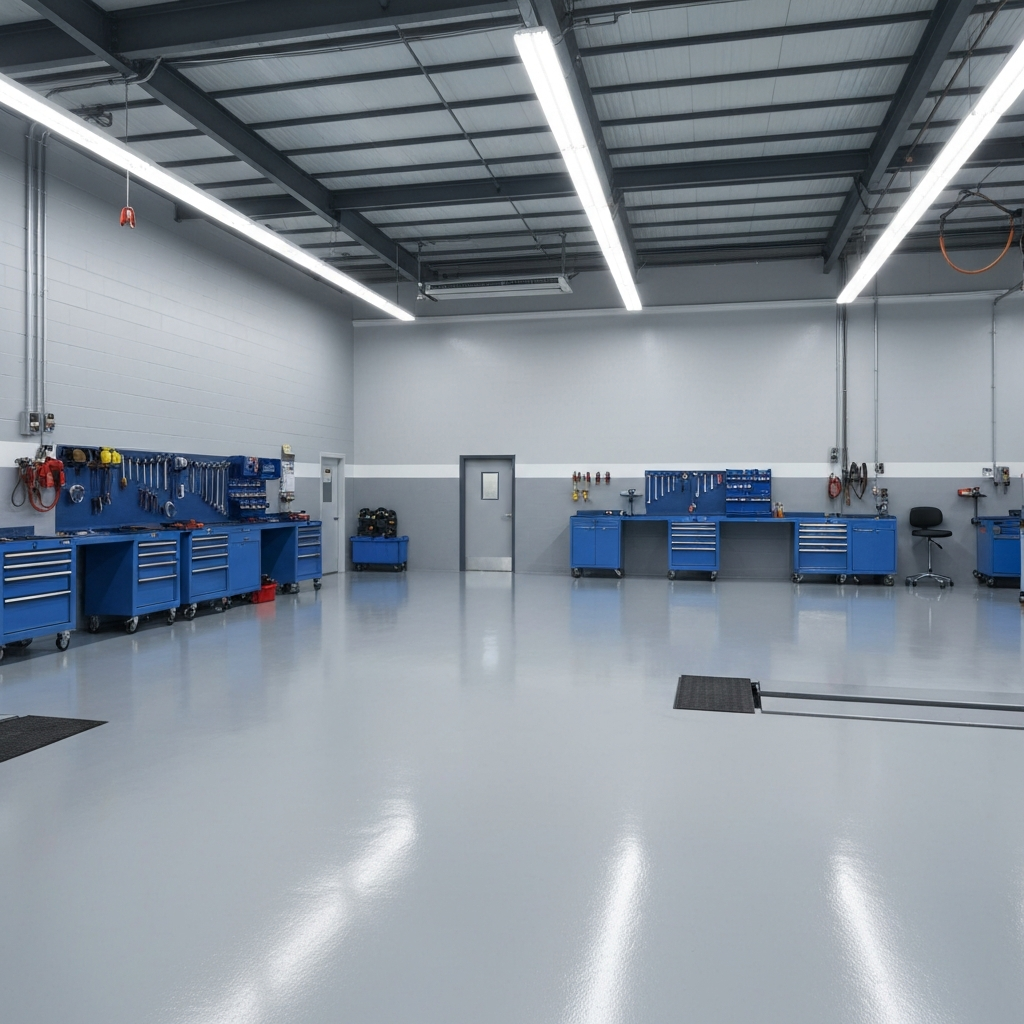 Polyaspartic commercial floor — Carson City auto shop