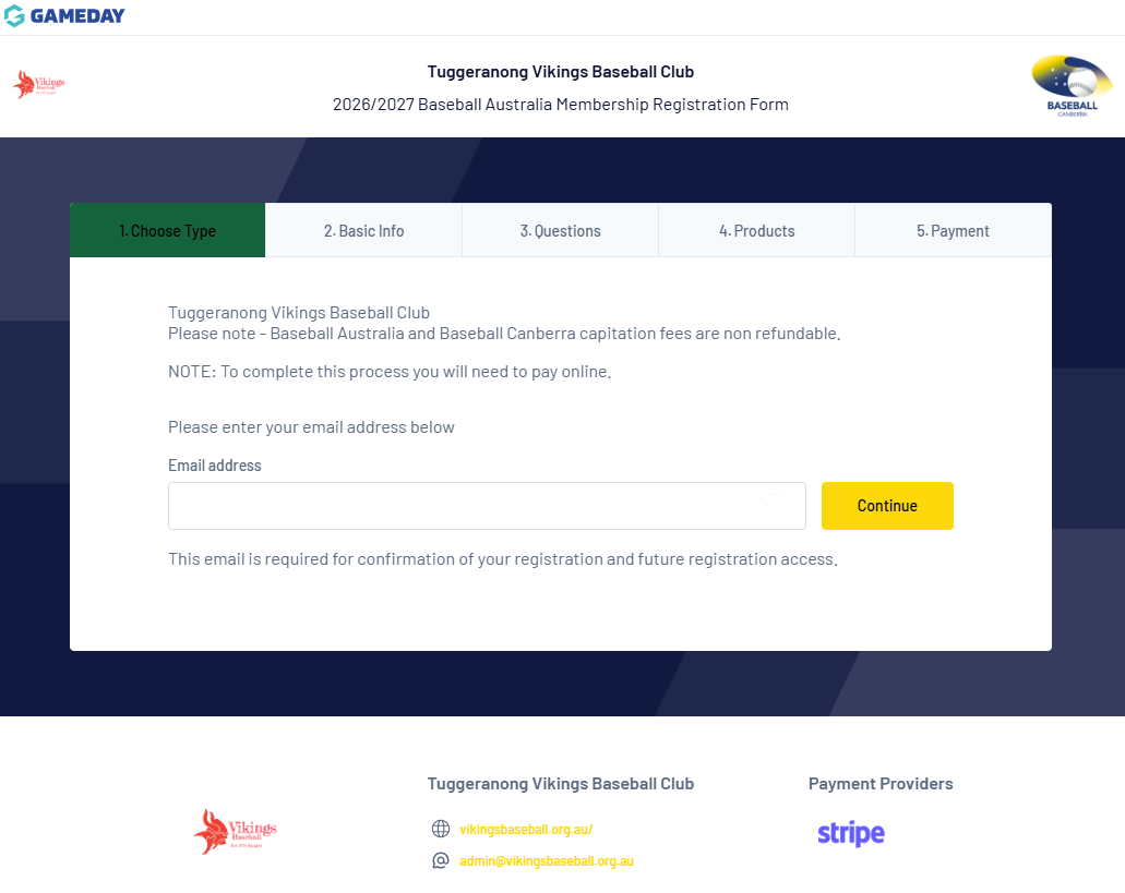 GameDay Registration - Login with Email