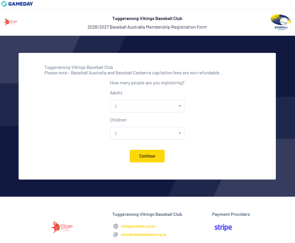 GameDay Registration Form Preview