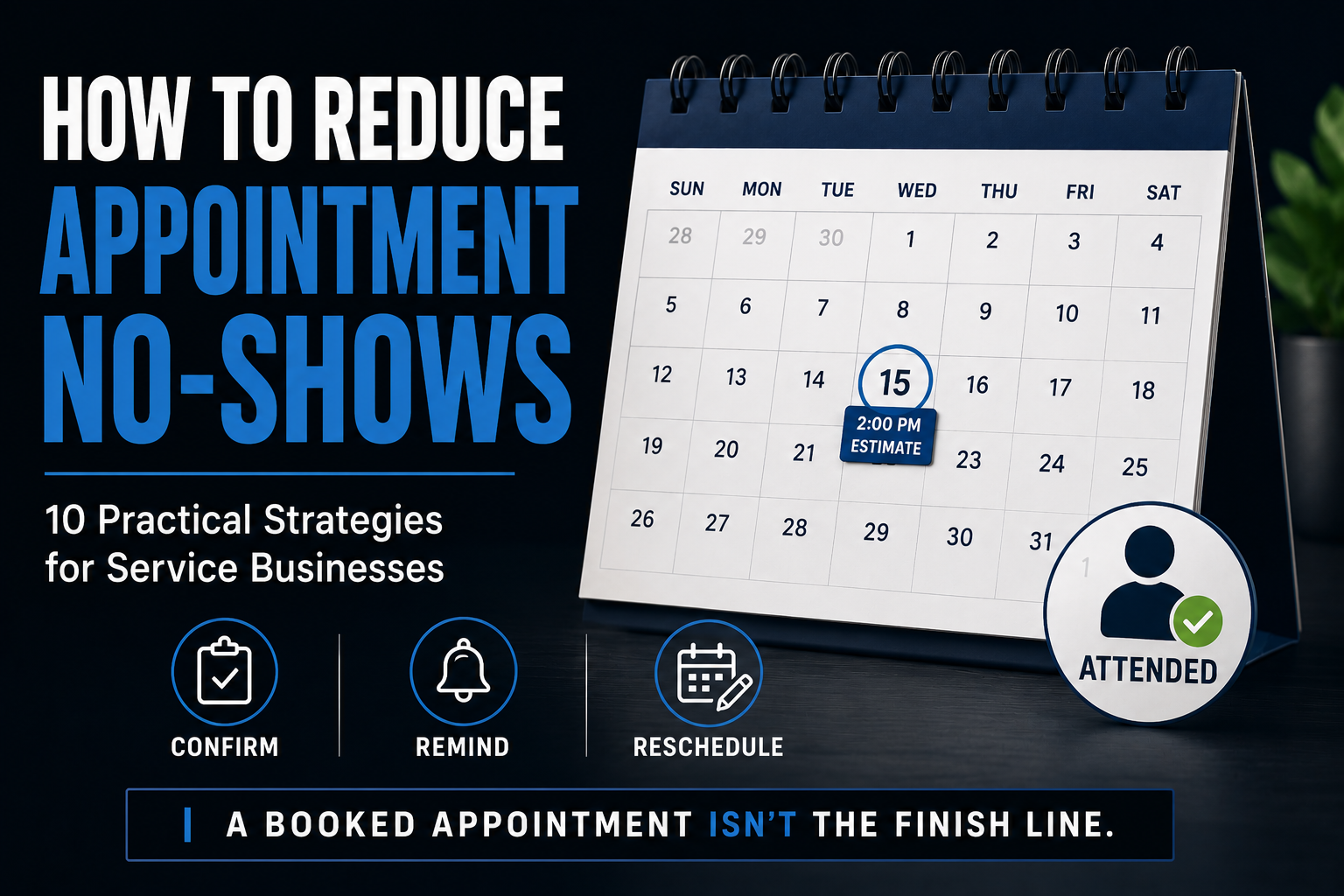Calendar appointment with confirmation, reminder and rescheduling steps designed to help service businesses reduce appointment no-shows