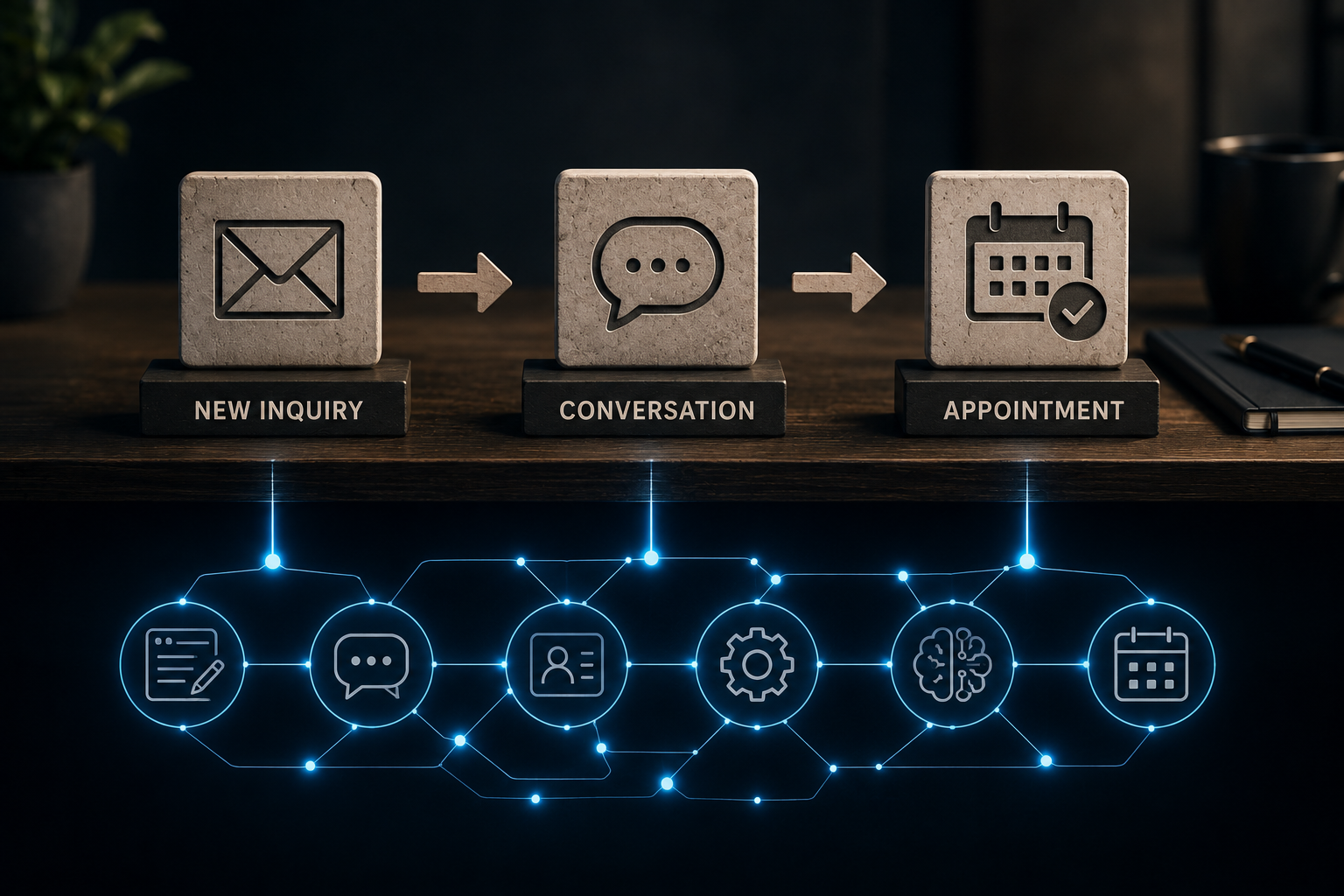 New inquiry, conversation and appointment outcomes supported by an underlying AI automation system