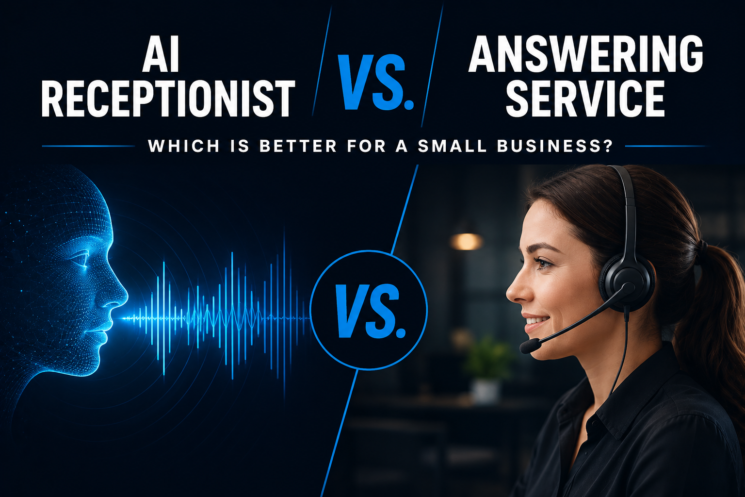 AI Receptionist vs. Answering Service AI receptionist compared with a human answering service for a small business