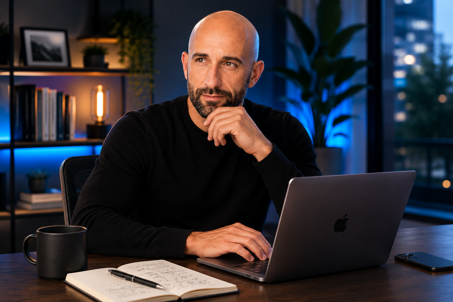 Entrepreneur working at a laptop while building an AI automation agency