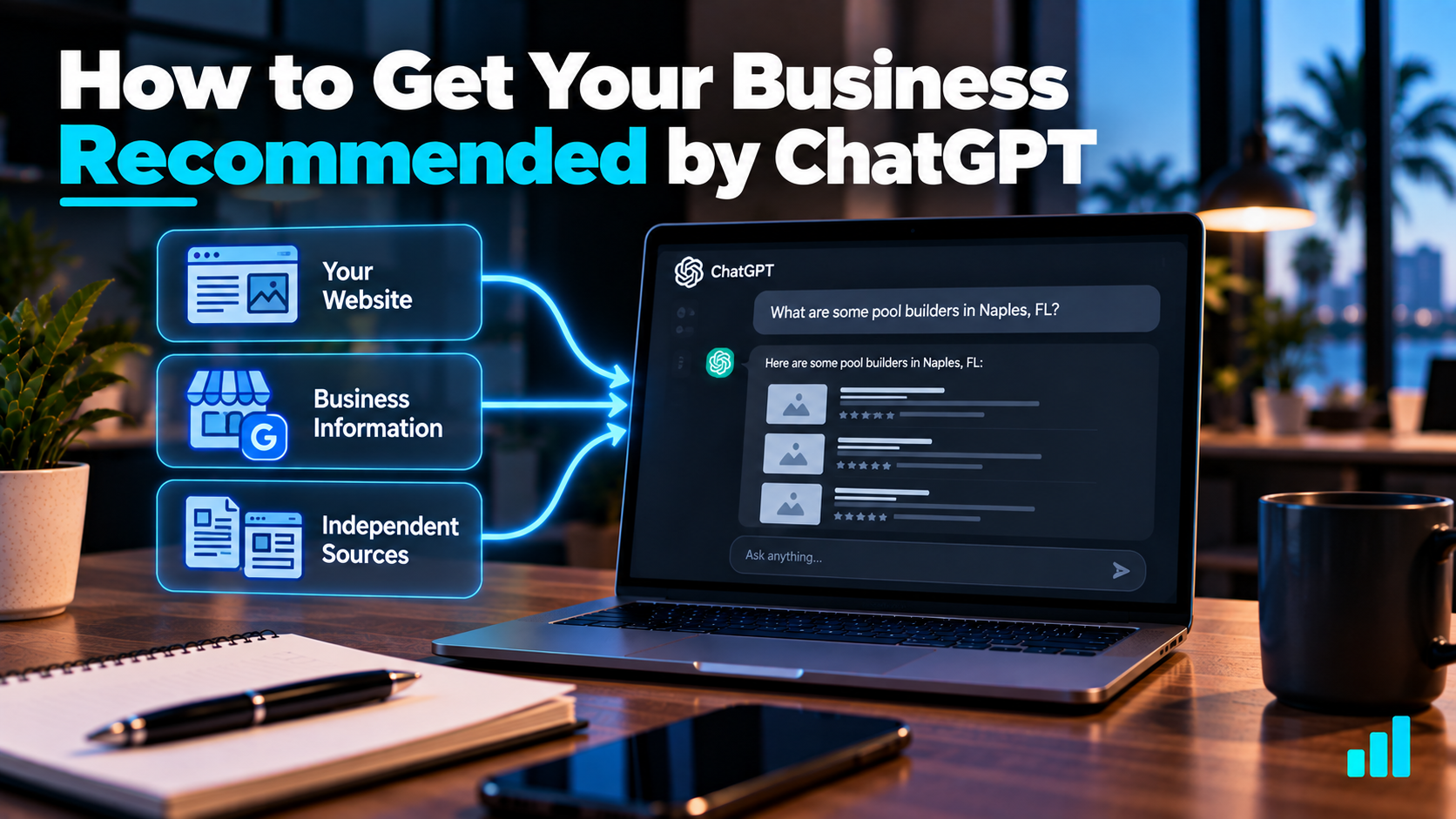 Website, business information, and independent sources contributing information that may help ChatGPT understand and recommend a local business
