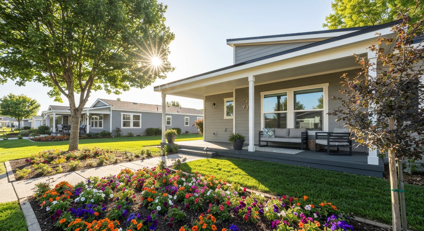 Close-up of a modern manufactured home exterior