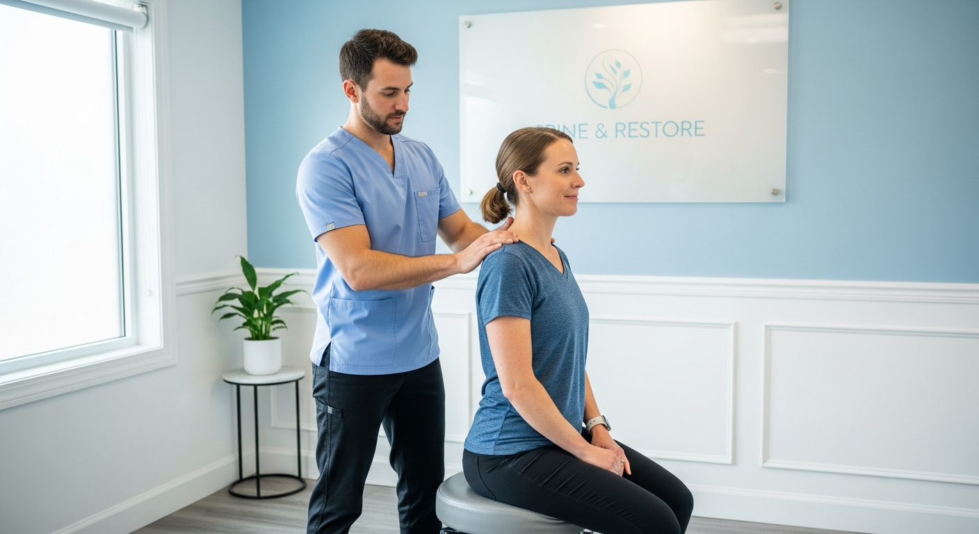 Chiropractor performing a gentle spinal assessment and consultation