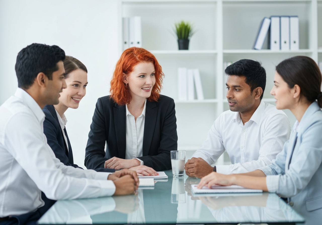 Diverse corporate team collaborating