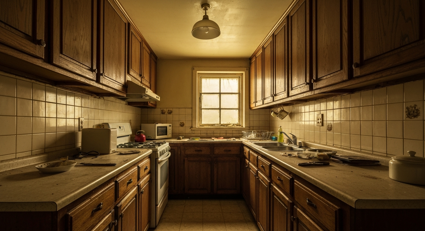 Outdated and cramped kitchen before renovation