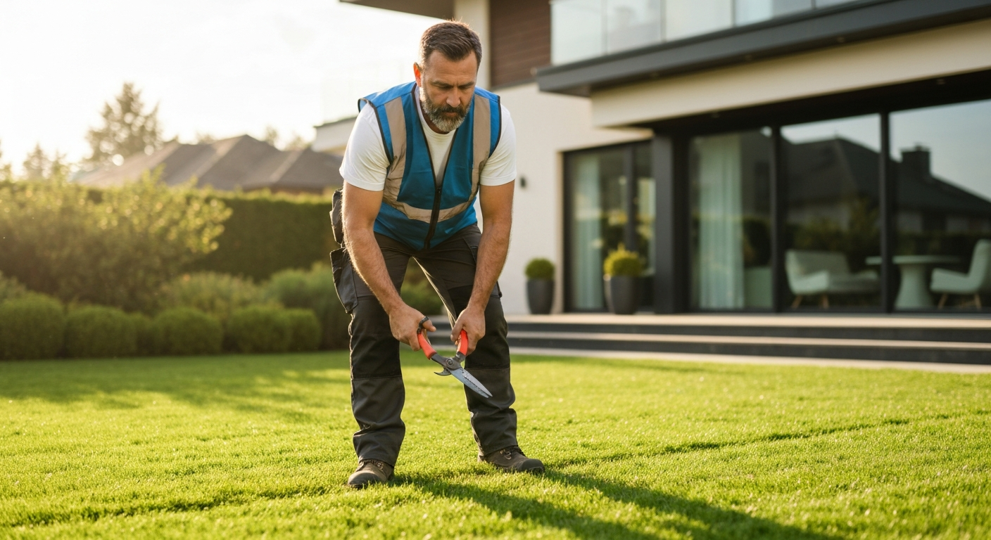 Landscaper working on a lawn
