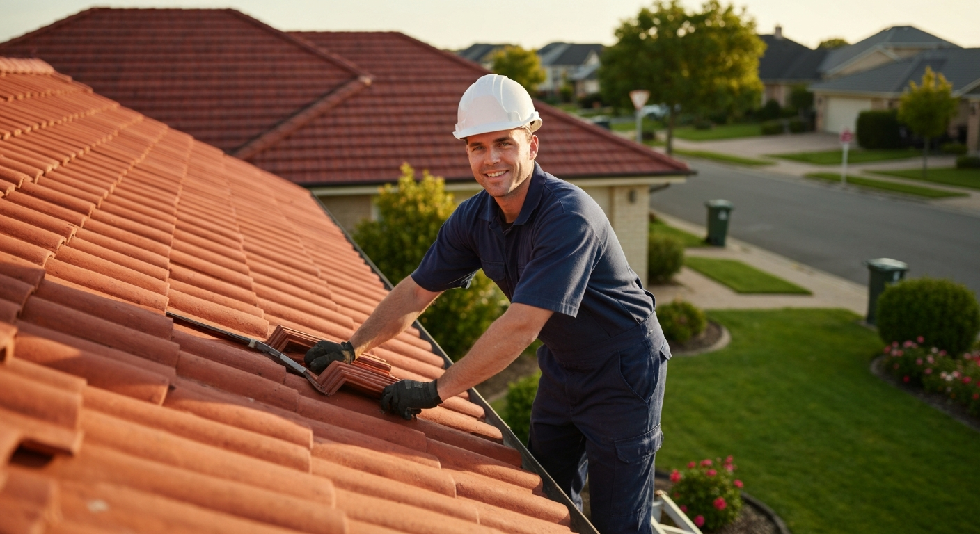 Professional roofer working on a roof